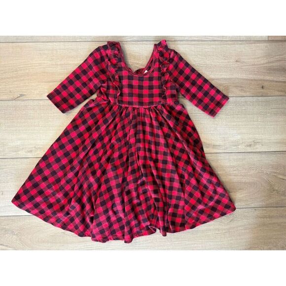 Remie Girl Gingham Buffalo plaid Pocket Twirl Dress Size 5 Christmas Holiday - Picture 2 of 3